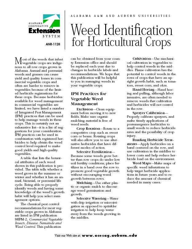 Weed Identification for Horticultural Crops