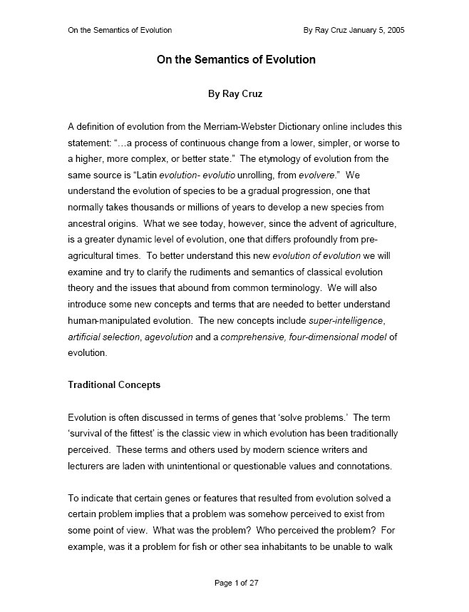 On the Semantics of Evolution by Ray Cruz On the Semantics of Evolution by Ray Cruz